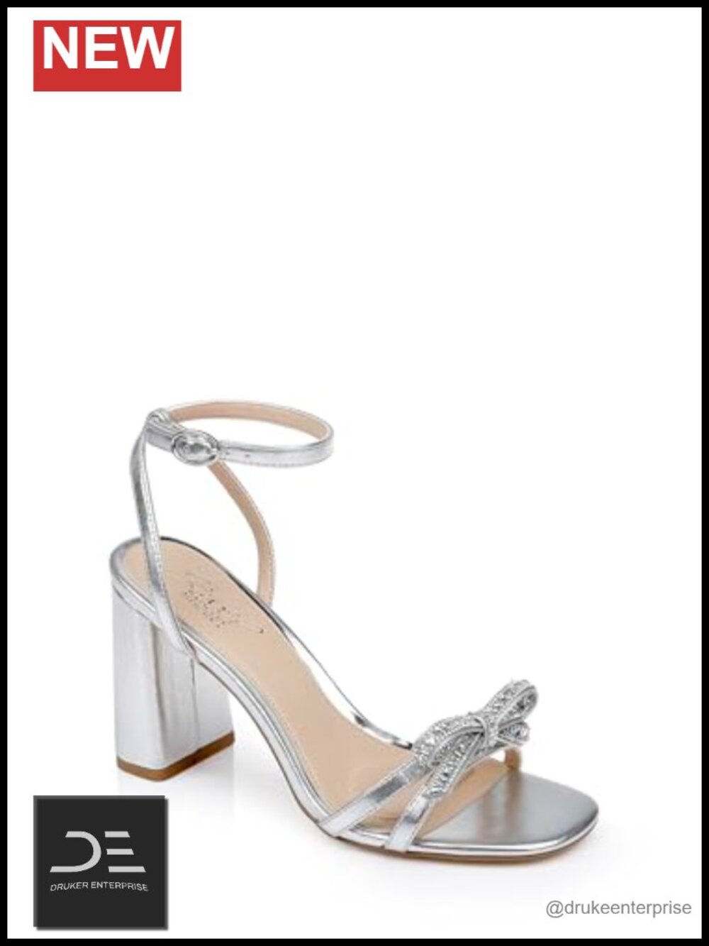 Block Heel Sandal with Rhinestone Bow for Women